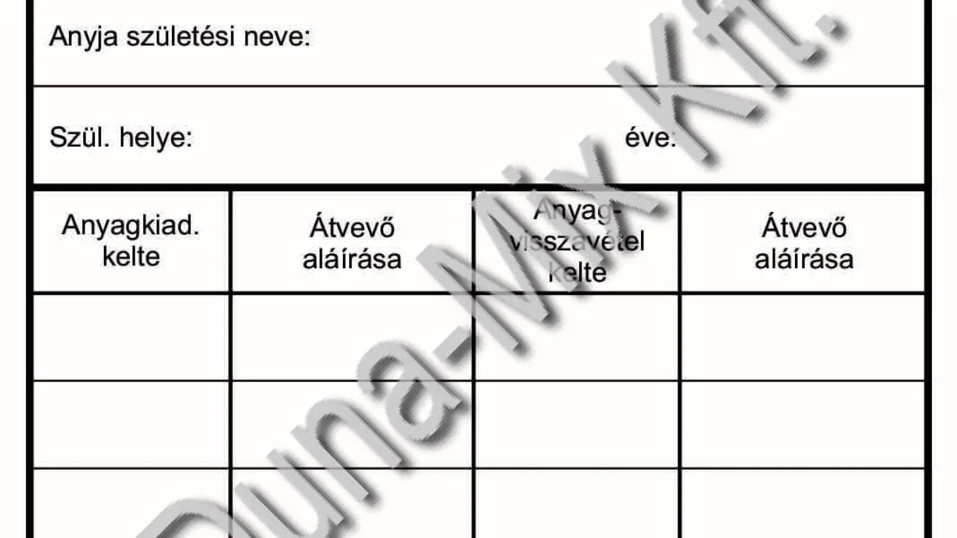 Személyzeti anyagkiadó lap